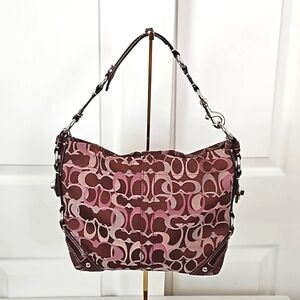 Coach Pink and Maroon Signature Jacquard Shoulder Bag